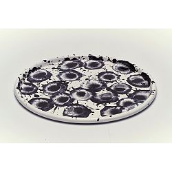 Čierno-biely smaltovaný tanier Kapka Floral Madness, Ø 28 cm
