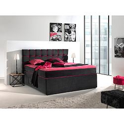 Čierno-ružová dvojlôžková boxspring posteľ Sinkro Play Safe, 200 x 200 cm