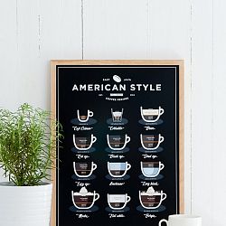Čierny plagát Follygraph American Style Coffee, 30 x 40 cm