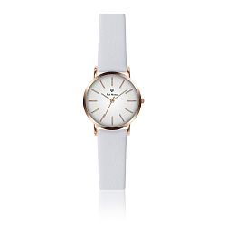 Dámske hodinky s bielym koženým remienkom Paul McNeal Soa, ⌀ 2,8 cm