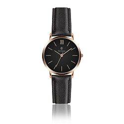 Dámske hodinky s čiernym koženým remienkom Paul McNeal, ⌀ 3,6 cm
