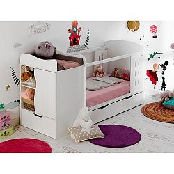 Detská biela variabilná posteľ s úložnou zásuvkou a komodou BEBE Provence Combo Belem