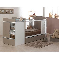 Detská bielo-hnedá variabilná posteľ s úložnou zásuvkou a komodou BEBE Provence Combo Belem