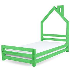 Detská zelená posteľ z borovicového dreva Benlemi Wally, 90 × 200 cm
