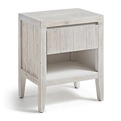 Drevený nočný stolík s bielou patinou La Forma Woody, 35 × 45 cm