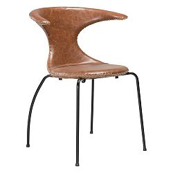 Hnedá kožená jedálenská stolička s čiernou kovovou podnožou DAN–FORM Flair