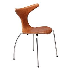 Hnedá kožená jedálenská stolička s kovovou podnožou DAN–FORM Dolphin