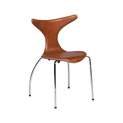 Hnedá kožená jedálenská stolička s pochrómovanou podnožou DAN–FORM Dolphin