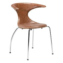 Hnedá kožená jedálenská stolička s pochrómovanou podnožou DAN–FORM Flair