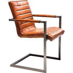 Hnedá kožená stolička s opierkami Kare Design Cantilever
