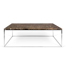 Hnedý mramorový konferenčný stolík s chrómovými nohami TemaHome Gleam, 120 cm