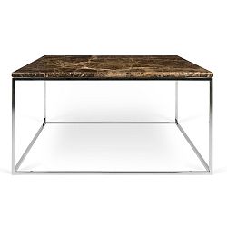 Hnedý mramorový konferenčný stolík s chrómovými nohami TemaHome Gleam, 75 cm