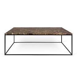 Hnedý mramorový konferenčný stolík s čiernymi nohami TemaHome Gleam, 120 cm