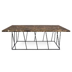 Hnedý mramorový konferenčný stolík s čiernymi nohami TemaHome Helix, 120 cm