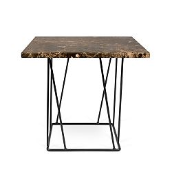 Hnedý mramorový konferenčný stolík s čiernymi nohami TemaHome Helix, 50 cm