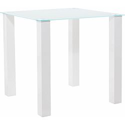 Lesklý biely jedálenský stôl s doskou z tvrdeného skla Støraa, 80 x 80 cm
