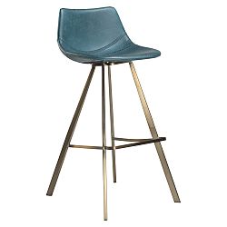 Modrá barová stolička s oceľovou podnožou v zlatej farbe DAN–FORM Pitch