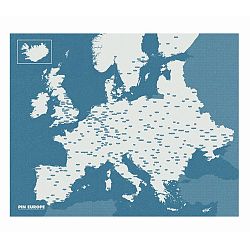 Modrá nástenná mapa Európy Palomar Pin World, 100 x 80 cm
