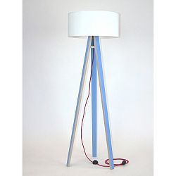 Modrá stojacia lampa s bielym tienidlom a červeným káblom Ragaba Wanda