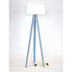 Modrá stojacia lampa s bielym tienidlom a žltým káblom Ragaba Wanda