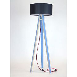 Modrá stojacia lampa s čiernym tienidlom a červeným káblom Ragaba Wanda