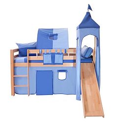 Modrý bavlnený hradný set na detské poschodové postele Mobi furniture Luk a Tom