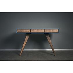 Modrý pracovný stôl z masívneho jaseňového dreva Charlie Pommier Triangle, 120 x 50 cm
