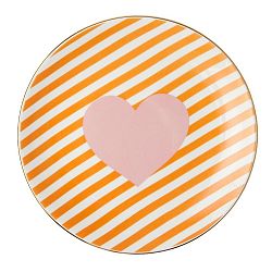 Oranžovo-biely porcelánový tanier Vivas Heart, Ø 23 cm
