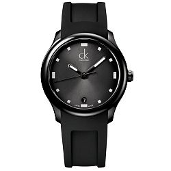 Pánske čierne hodinky s gumovým remienkom Calvin Klein