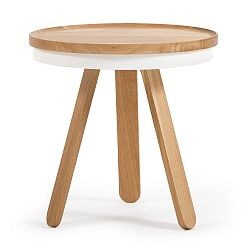 Prírodno-biely odkladací stolík z dubového dreva s podnosom Woodendot Batea S