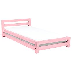 Ružová dvojlôžková posteľ z borovicového dreva Benlemi Double, 160 × 200 cm