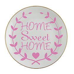 Ružovo-biely porcelánový tanier Vivas Home Sweet Home, Ø 23 cm