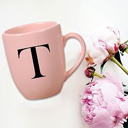Ružový keramický hrnček Vivas Letter T, 330 ml