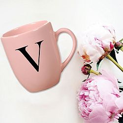 Ružový keramický hrnček Vivas Letter V, 330 ml