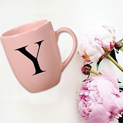 Ružový keramický hrnček Vivas Letter Y, 330 ml