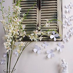 Sada 12 bielych adhezívnych 3D samolepiek Ambiance Flowers 