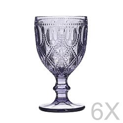 Sada 6 sklenených transparentných fialových pohárov InArt Glamour Beverage Foot, výška 16 cm