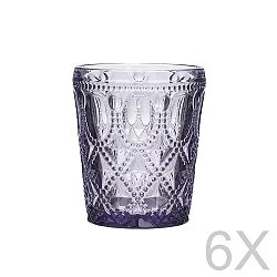 Sada 6 sklenených transparentných fialových pohárov InArt Glamour Beverage, výška 10,5 cm