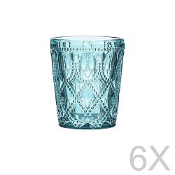 Sada 6 sklenených transparentných modrých pohárov InArt Glamour Beverage, výška 10,5 cm