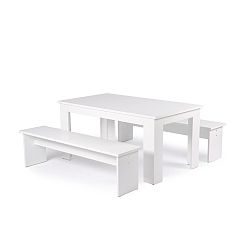 Set bieleho jedálenského stola a 2 lavíc Intertrade München, 140 cm