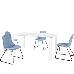 Set bieleho jedálenského stola a 4 modrých jedálenských stoličiek Støraa Dante Colombo Duro