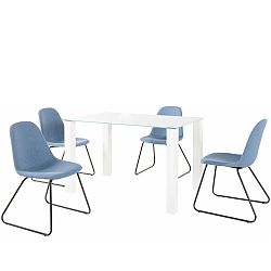 Set bieleho jedálenského stola a 4 modrých jedálenských stoličiek Støraa Dante Colombo