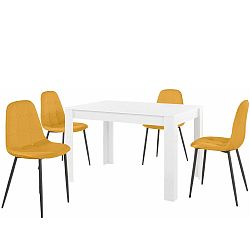Set bieleho jedálenského stola a 4 oranžových jedálenských stoličiek Støraa Lori Lamar