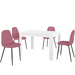 Set bieleho jedálenského stola a 4 ružových jedálenských stoličiek Støraa Lori Lamar