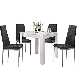 Set bieleho jedálenský stola a 4 čiernych jedálenských stoličiek Støraa Lori and Barak, 80 x 80 cm