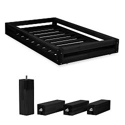 Set čiernej zásuvky pod posteľ a 4 predĺžených nôh Benlemi, pre posteľ 120 x 200 cm