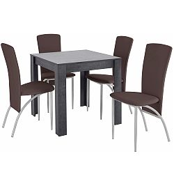 Set jedálenského stola a 4 tmavohnedých jedálenských stoličiek Støraa Lori Nevada Duro Slate Brown