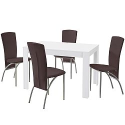 Set jedálenského stola a 4 tmavohnedých jedálenských stoličiek Støraa Lori Nevada White Brown