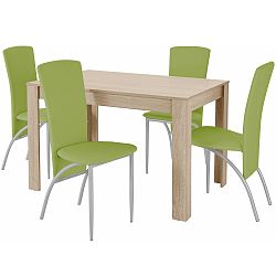 Set jedálenského stola a 4 zelených jedálenských stoličiek Støraa Lori Nevada Oak Green