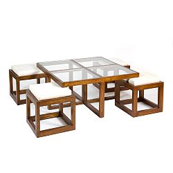 Set konferenčného stolíka so 4 stoličkami z dreva mindi Santiago Pons Abirad